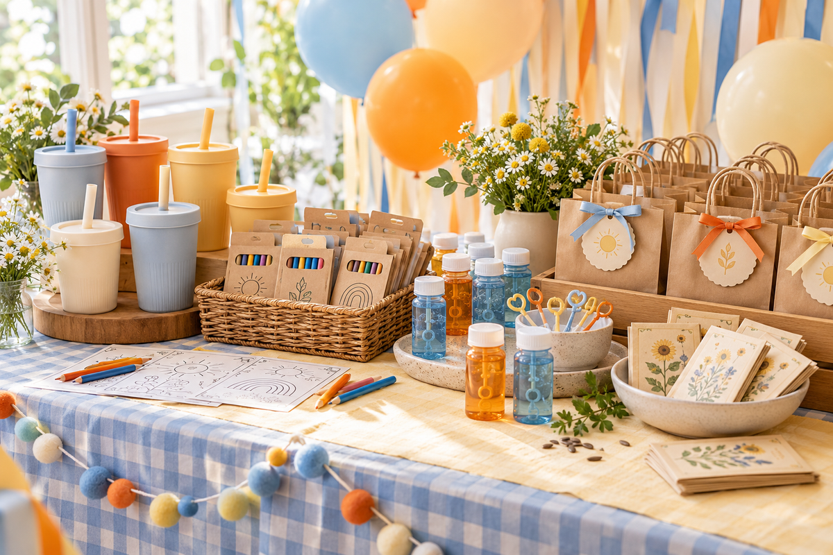 Thoughtful low-waste children's birthday favors in blue and orange