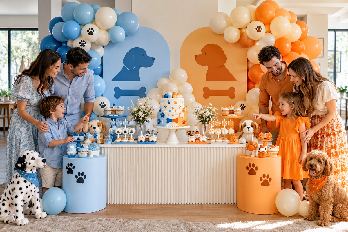 Split blue and orange children's birthday decor theme