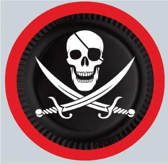 Pirate party supplies arranged for a birthday celebration