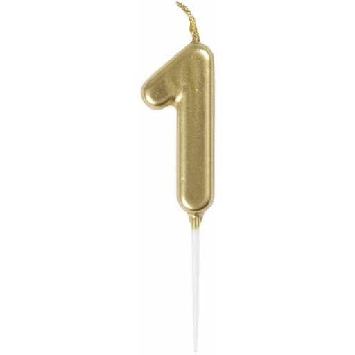 Mini Gold Number 1 Birthday Candle with Pick
