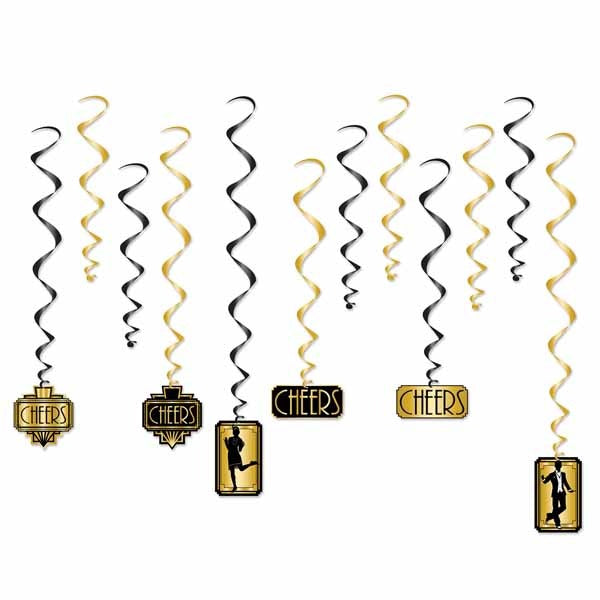 Great 20's Hanging Whirl Decorations, 12 Count