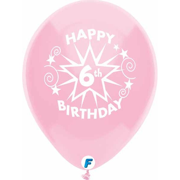 Funsational 12-Inch 6th Birthday Star Latex Balloons, 8 Count
