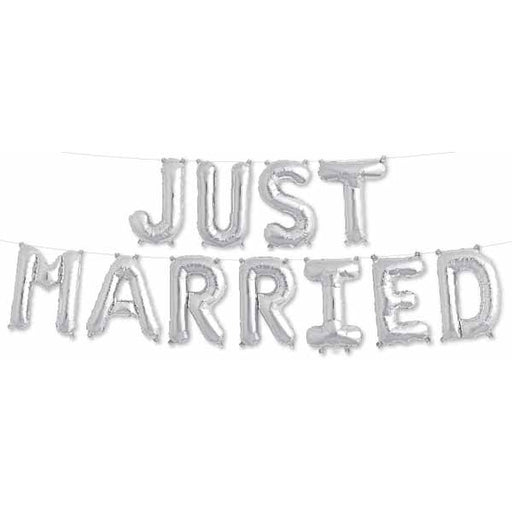 16-Inch Silver Just Married Letter Balloon Kit