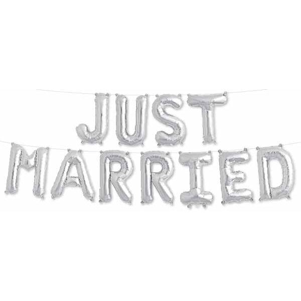 16-Inch Silver Just Married Letter Balloon Kit