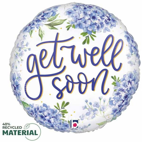 Get Well Hydrangea 18-Inch Round Foil Balloon