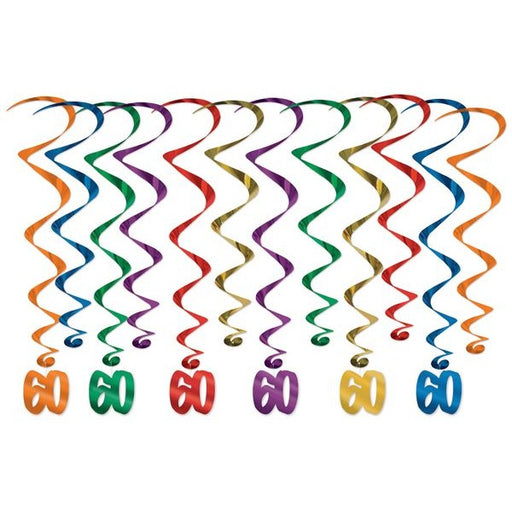 60th Birthday Assorted Hanging Whirls, 12 Pack