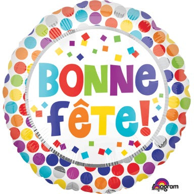 Bonne Fête Dots 18-Inch Round Foil Balloon