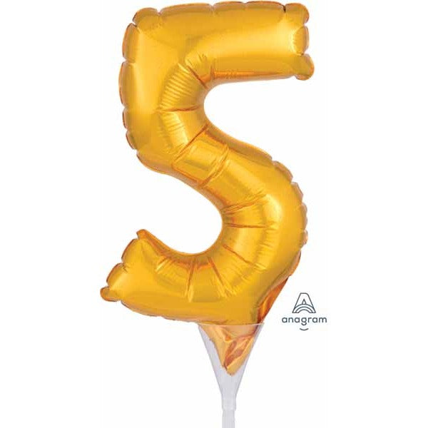 Gold Number 5 Balloon Cake Pick, 6 Inch
