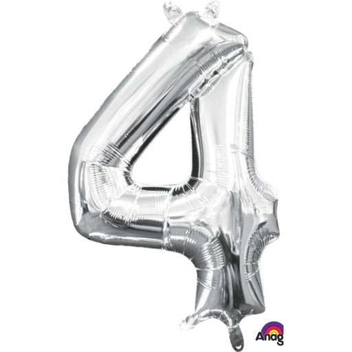 Silver Number 4 Balloon, 16 Inch