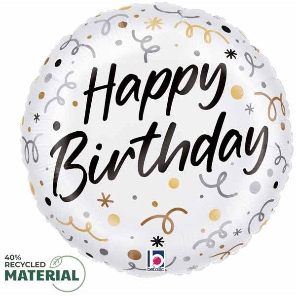 Satin Happy Birthday Streamers 9-Inch Round Foil Balloon