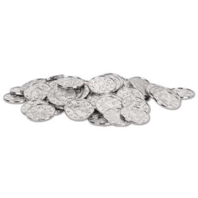 Silver Plastic Pirate Coins, 100 Count