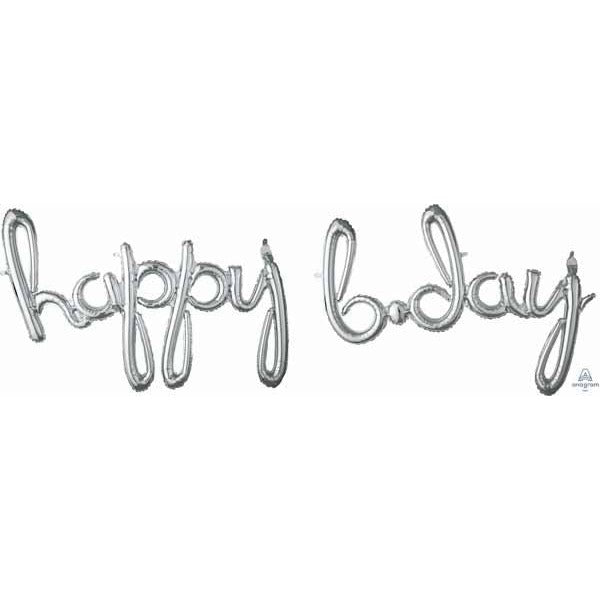 Silver Happy Bday Script Balloon