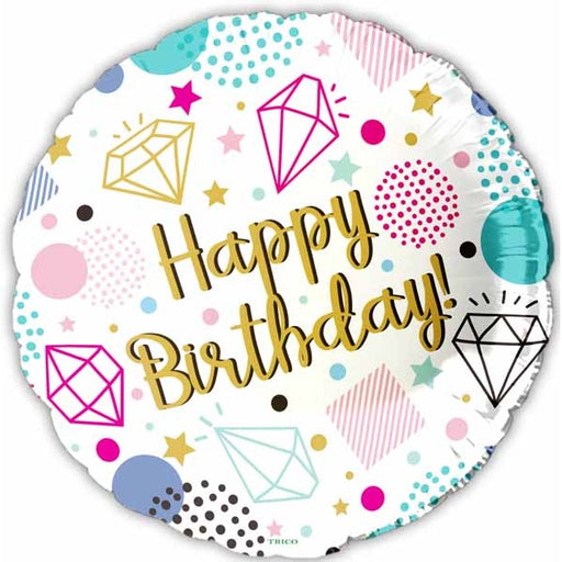 Happy Birthday Diamonds 18-Inch Foil Balloon