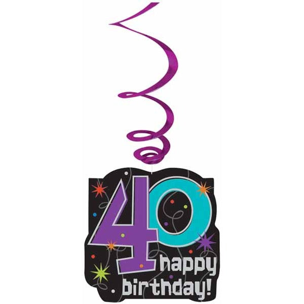 40th Birthday Hanging Swirl Decorations, 12 Count