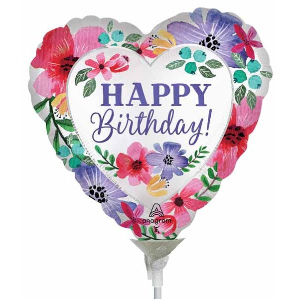 Satin Happy Birthday Florals 9" Heart Foil Balloon