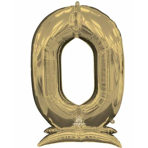 White Gold Number 0 Stand-Up Foil Balloon, 52 Inch