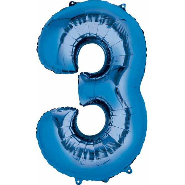 Blue Number 3 Balloon, 26 Inch