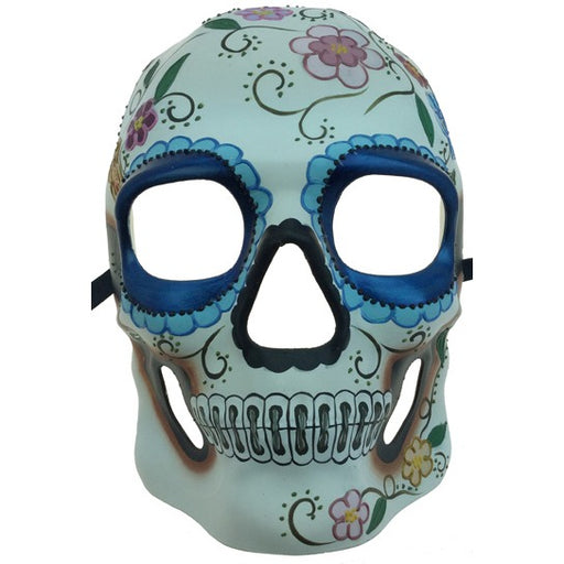 Blue Floral Print Day of the Dead Full-Face Mask