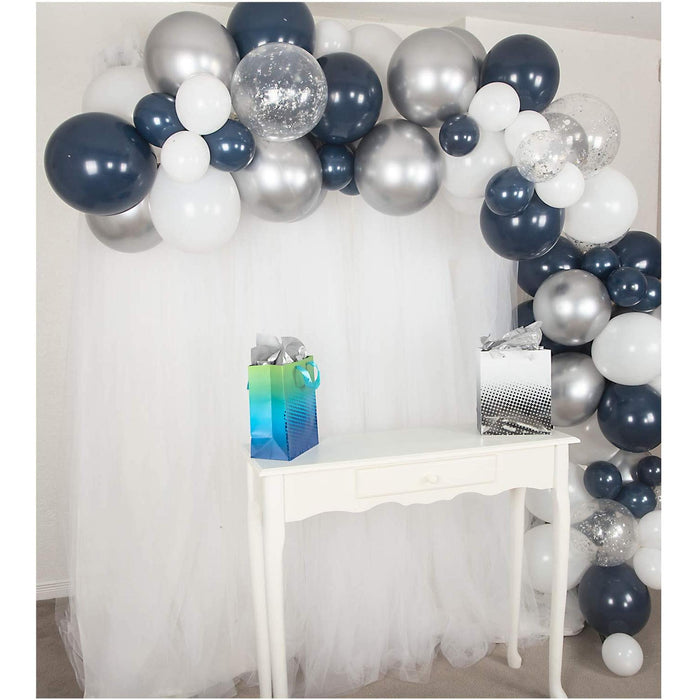 10-Foot DIY Navy Blue and Silver Balloon Arch and Garland Kit with
