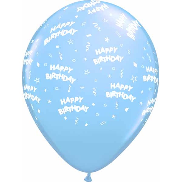 HAPPY BDAY ALL OVER 12" 50/BAG LT BLUE