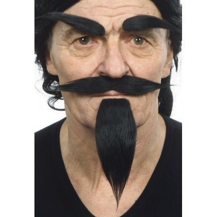 Black Devil Beard, Moustache and Eyebrow Costume Set