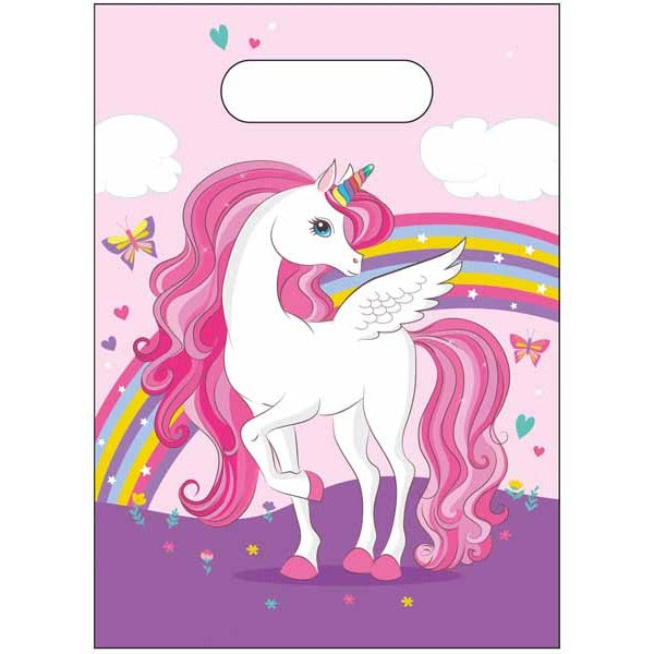 Unicorn Rainbow Plastic Party Favor Bags, 6 Pack