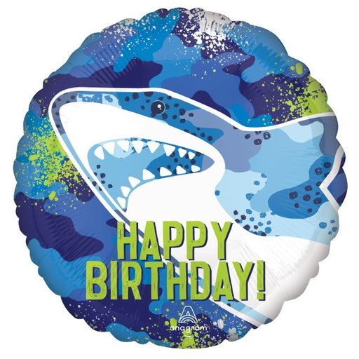 Shark Happy Birthday 18-Inch Round Foil Balloon