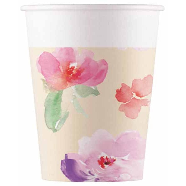 Watercolour Flowers 7 oz Paper Cups, 8 Pack