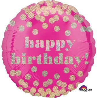 Happy Birthday Dotty 18-Inch Round Holographic Foil Balloon