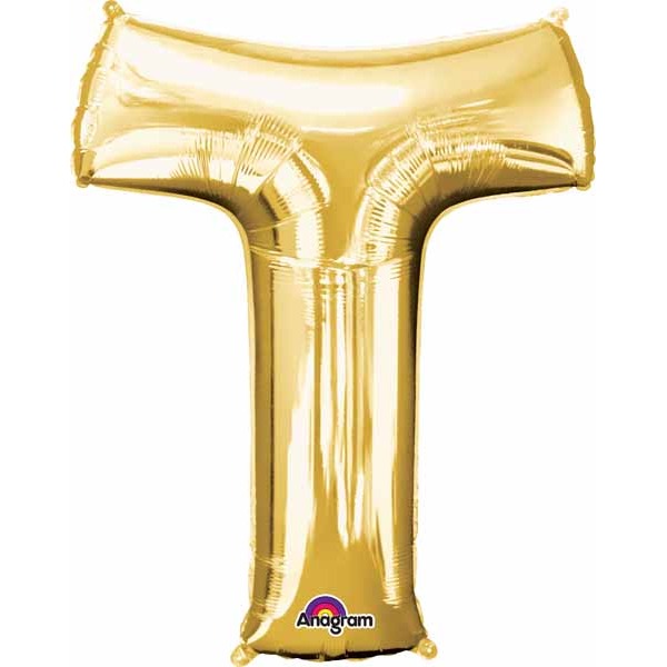 Gold Letter T Foil Balloon, 34 Inch