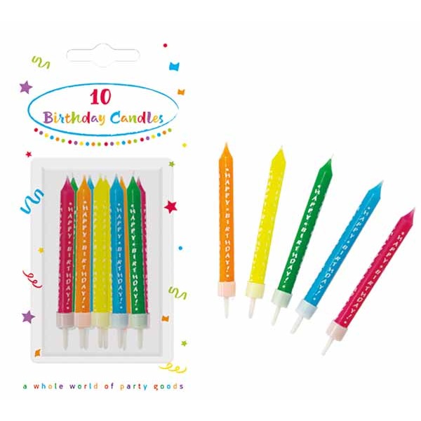 Printed Birthday Candles with Holders, 10 Pack