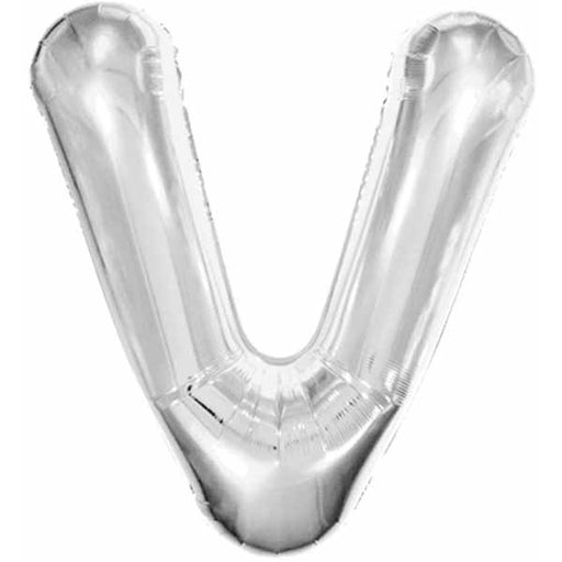 34-Inch Silver Letter V Foil Balloon