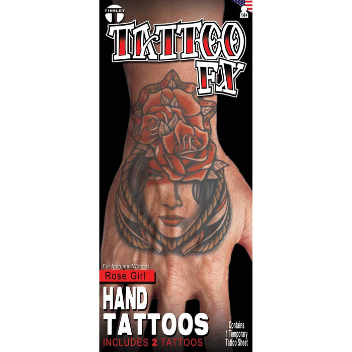 Tinsley Transfers Rose Girl Hand Temporary Tattoos