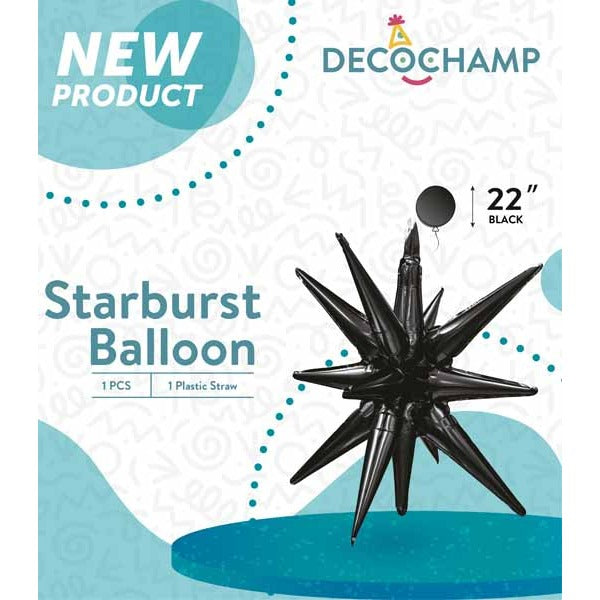 DecoChamp 22 Inch Black Starburst Foil Balloon