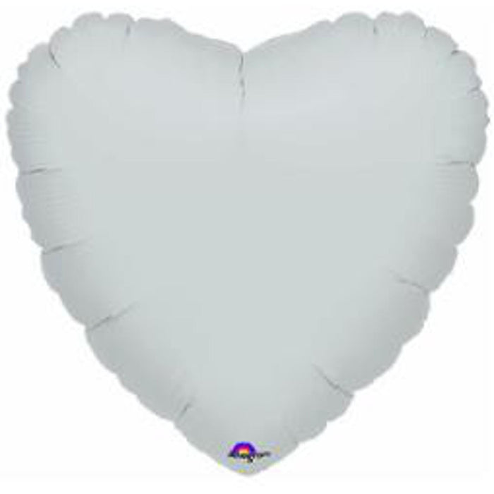 18" Heart Flat Metallic Silver Balloon With S15 Valve