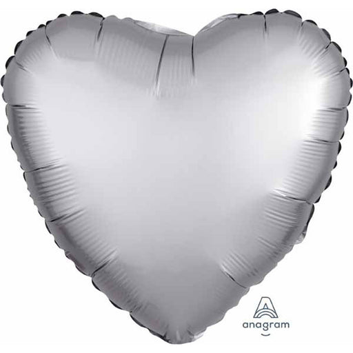 18" Platinum Satin Heart Balloon - S18 Flat.