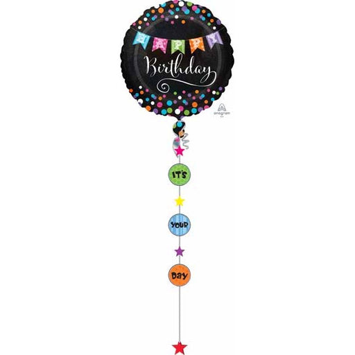 Holographic Birthday Banner Drop-A-Line Foil Balloon
