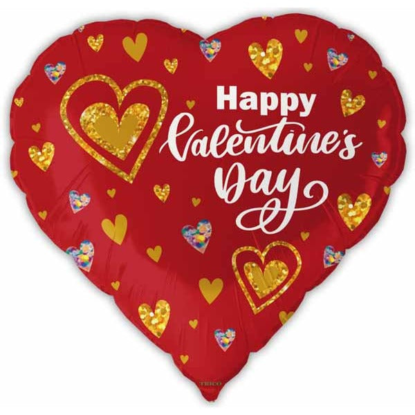 Happy Valentine's Day Gold Hearts 18-Inch Foil Balloon