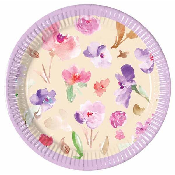 Watercolor Flower 7.6-Inch Paper Plates, 8-Pack