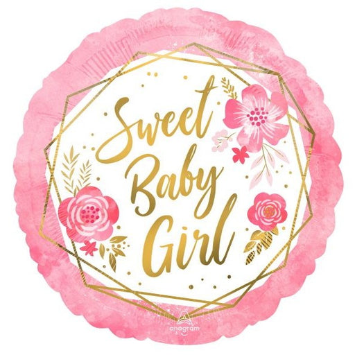 Baby Girl Floral Geo 18-Inch Round Foil Balloon