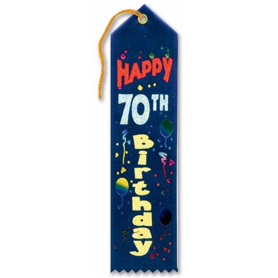 Happy 70th Birthday Award Ribbon, 2" x 8"