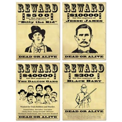 Western Wanted Sign Cutouts, 4 Pack