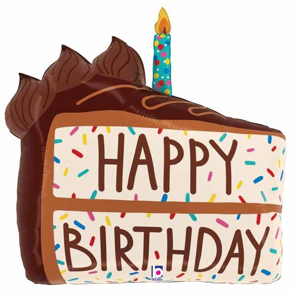 Happy Birthday Chocolate Cake Slice Foil Balloon, 28 Inch