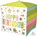 Happy Birthday Gold Stars & Colors Cubez Foil Balloon