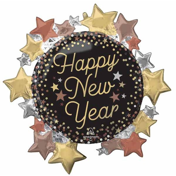 Luxe New Year Stars 30-Inch Shaped Foil Balloon