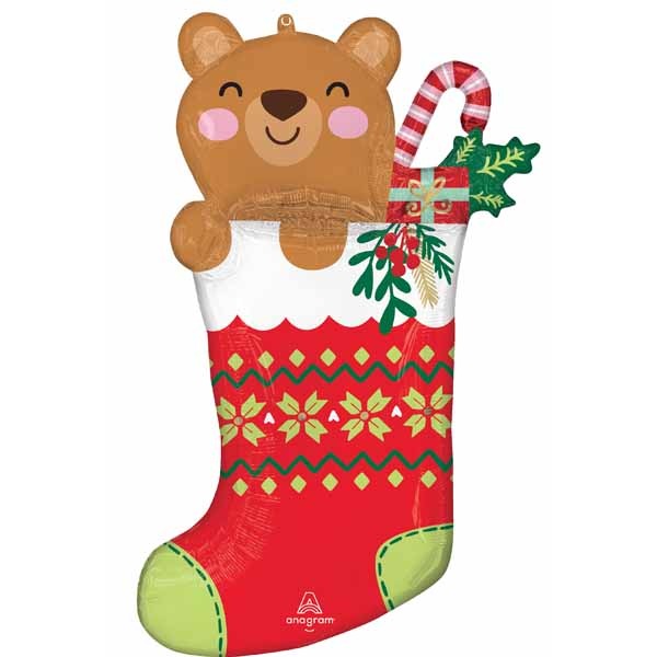 Beary Xmas Stocking 32-Inch Foil Balloon