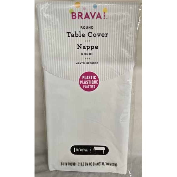 Frosty White Round Plastic Table Cover, 84 Inch