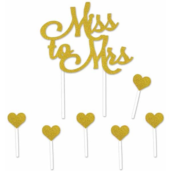 Glittered Miss to Mrs Cake Topper with Heart