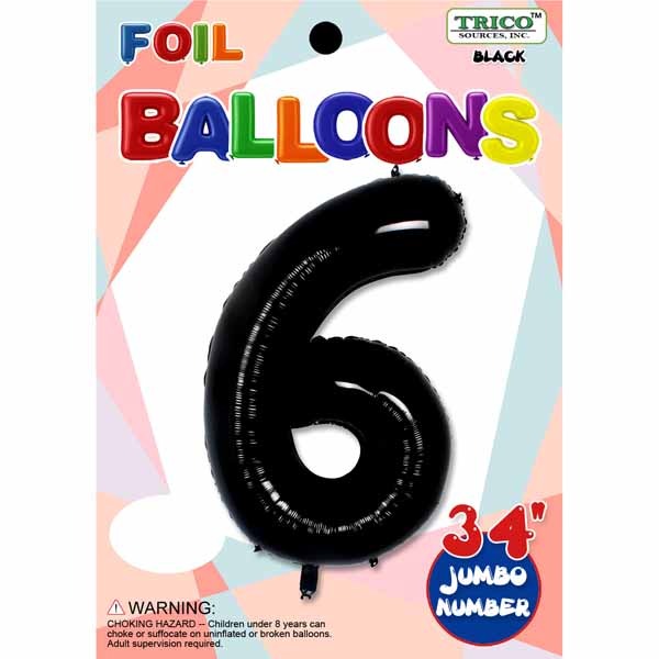 34-Inch Black Number 6 Foil Balloon