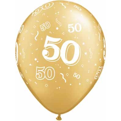 Gold 50 All-Around Print 11-Inch Latex Balloons, 50 Count